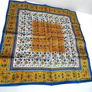 VINTAGE ITALIAN ACETATE TWILL SCARF 19 3/4” SQUARE VIBRANT MULTICOLOR FLORAL